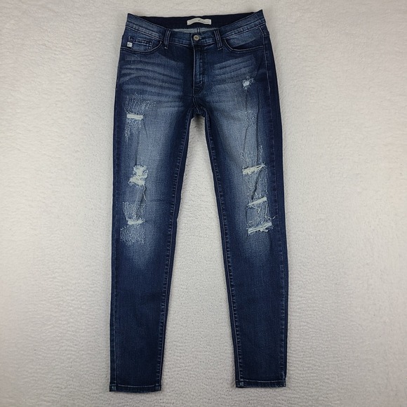 KanCan Denim - KanCan Jeans Womens 9/28 Blue Skinny Distress Mid Rise Dark Wash Denim KC81178D